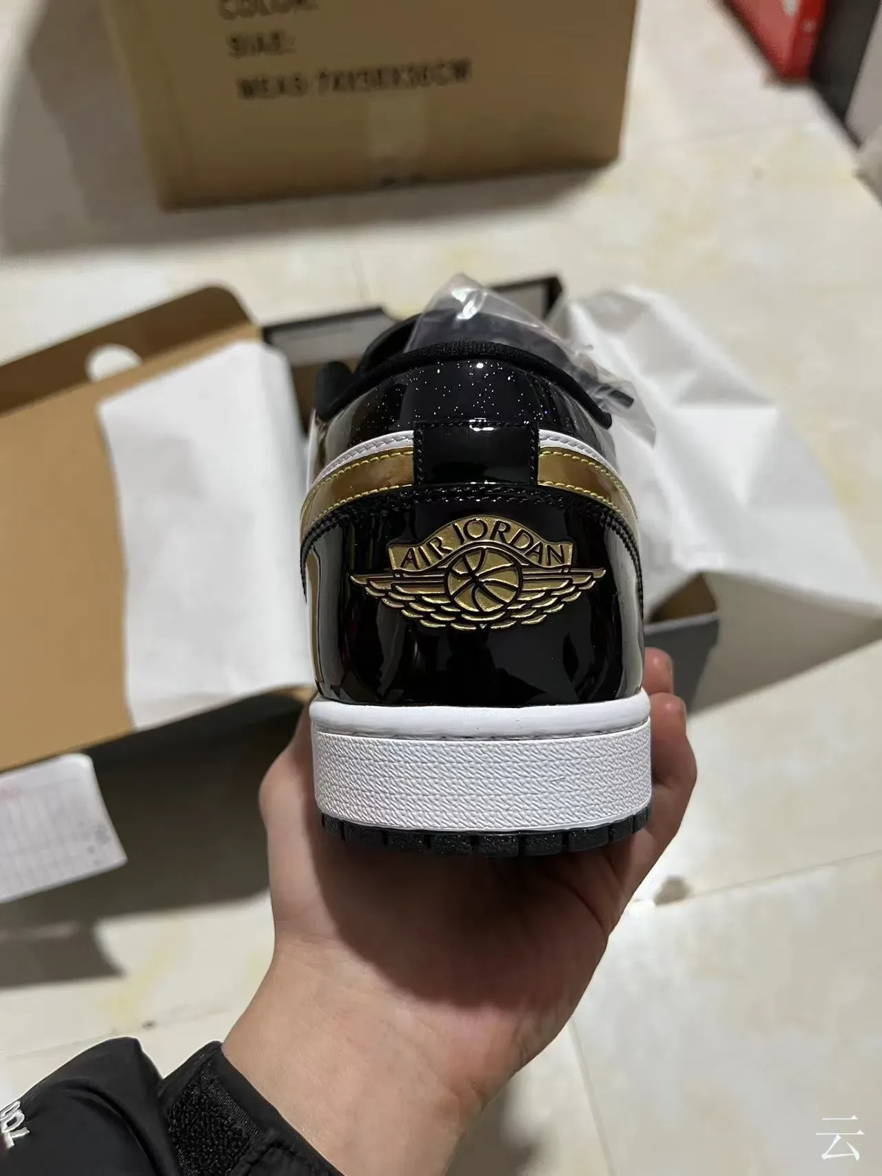 Nike Air Jordan 1 Black White Gold Patent Lifestyle Sneakers 7