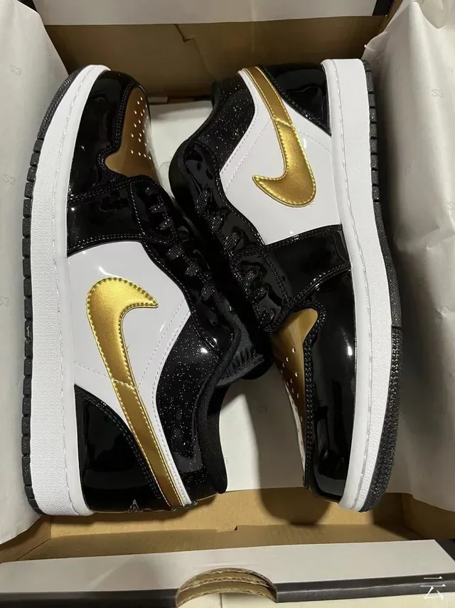 Nike Air Jordan 1 Black White Gold Patent Lifestyle Sneakers 8