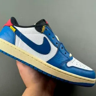 Nike Air Jordan 1 Blue White Leather Upper Perforated Toe Box Lifestyle Sneakers