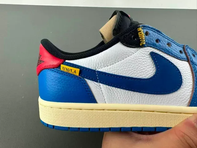 Nike Air Jordan 1 Blue White Leather Upper Perforated Toe Box Lifestyle Sneakers 3