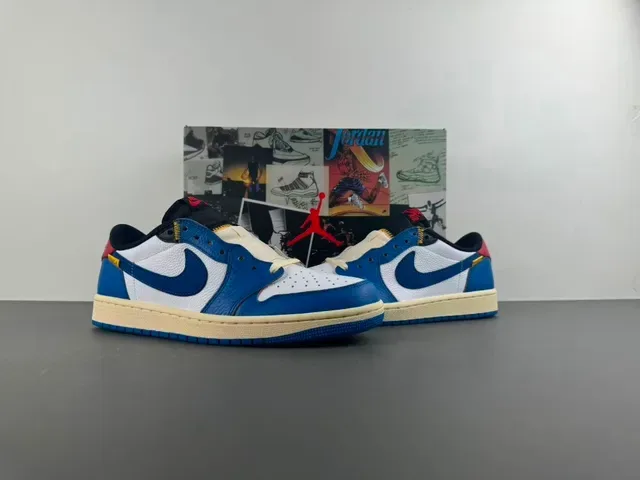 Nike Air Jordan 1 Blue White Leather Upper Perforated Toe Box Lifestyle Sneakers 13
