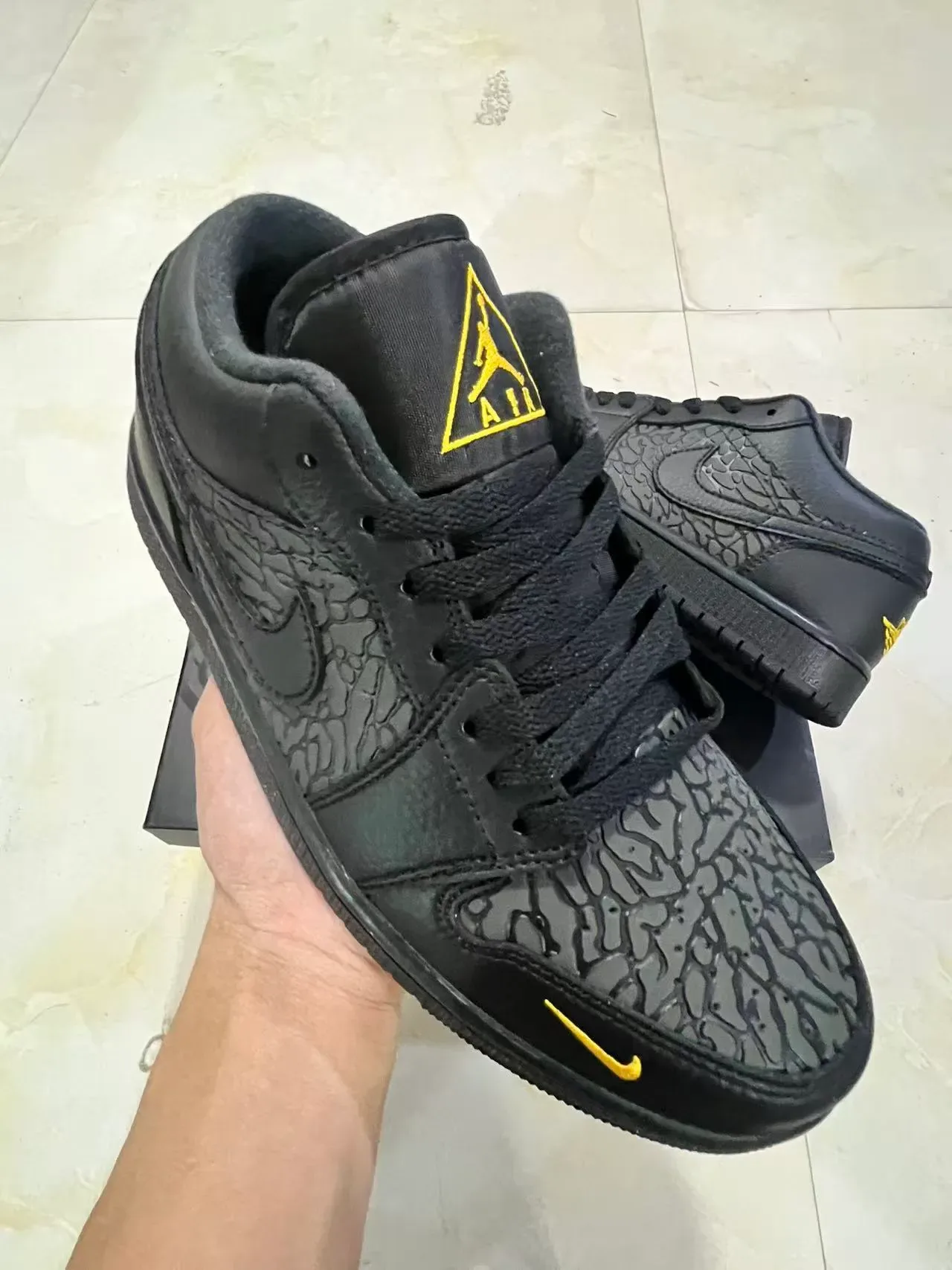 Nike Air Jordan 1 Low Black Elephant Print Lifestyle Sneakers 2