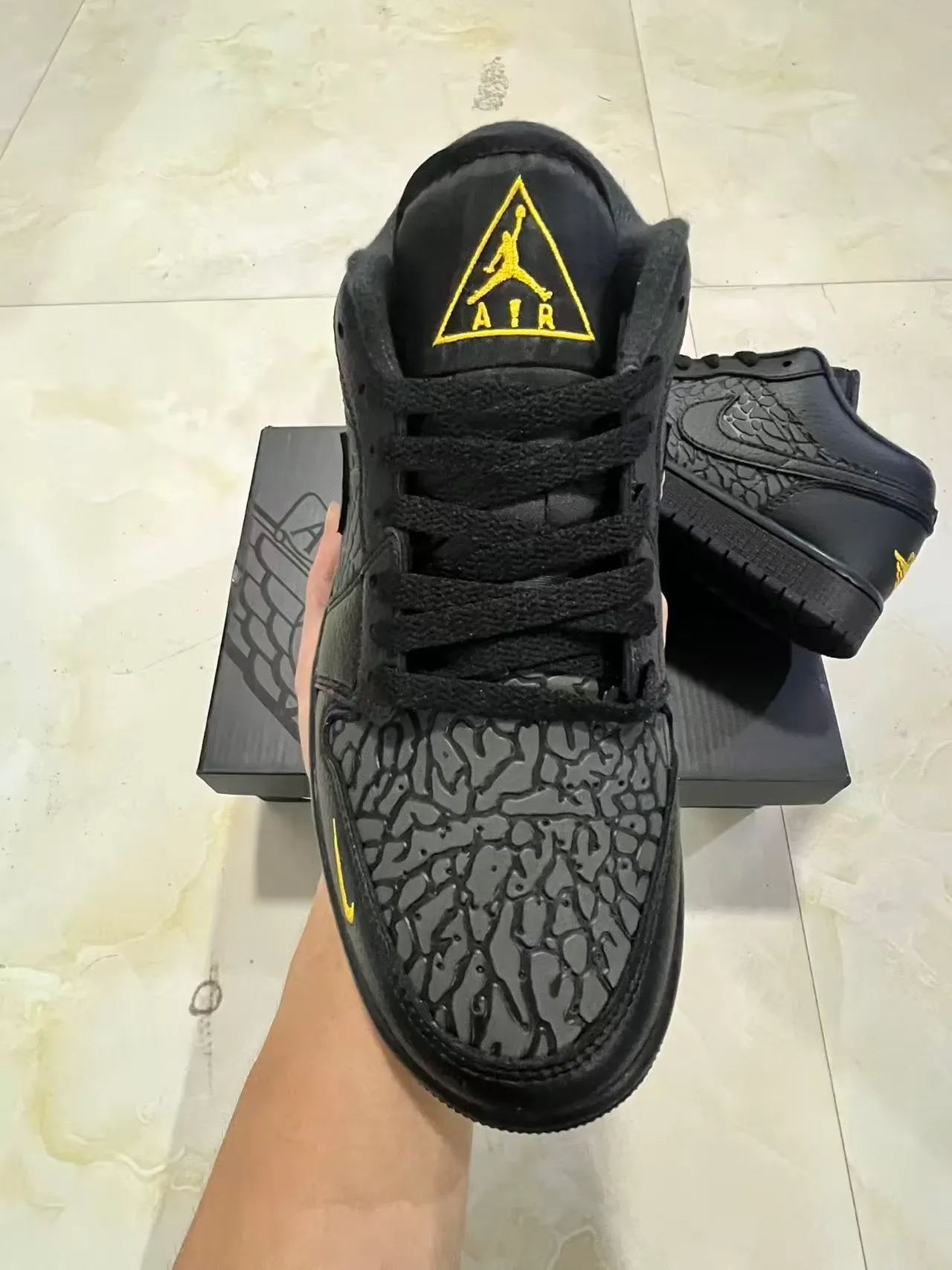 Nike Air Jordan 1 Low Black Elephant Print Lifestyle Sneakers 3