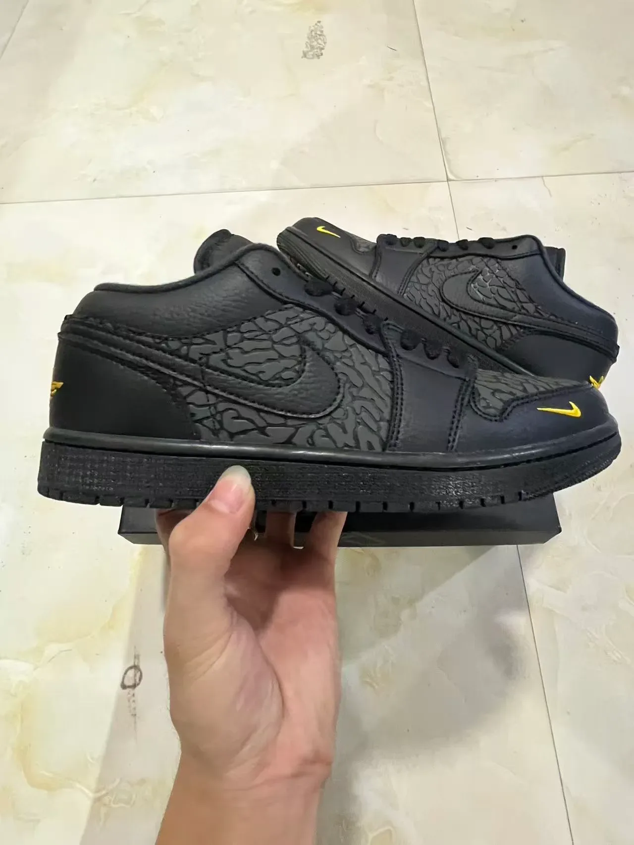 Nike Air Jordan 1 Low Black Elephant Print Lifestyle Sneakers 7