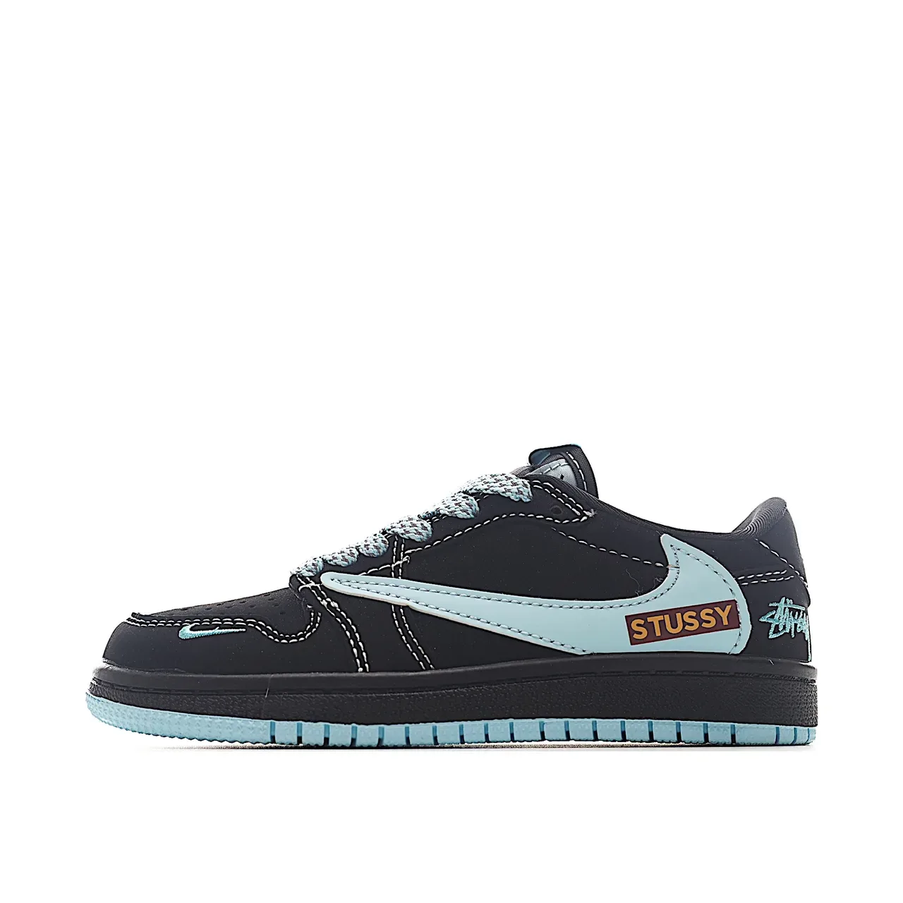 Nike Air Jordan 1 Low Black Light Blue Lifestyle Sneakers 12