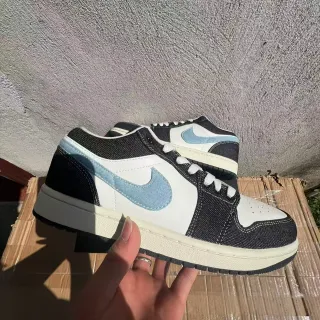 Nike Air Jordan 1 Low Denim and Leather Lifestyle Sneakers
