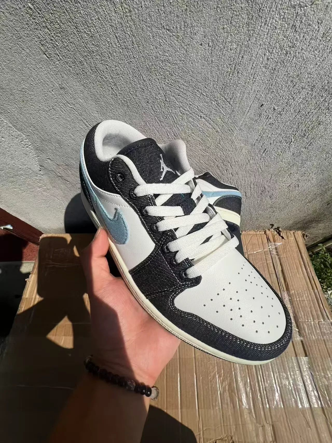 Nike Air Jordan 1 Low Denim and Leather Lifestyle Sneakers 2