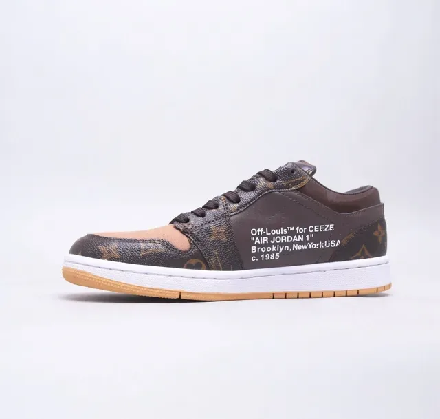 Nike Air Jordan 1 Low Monogram Brown Tan Gold Lifestyle Sneakers 2