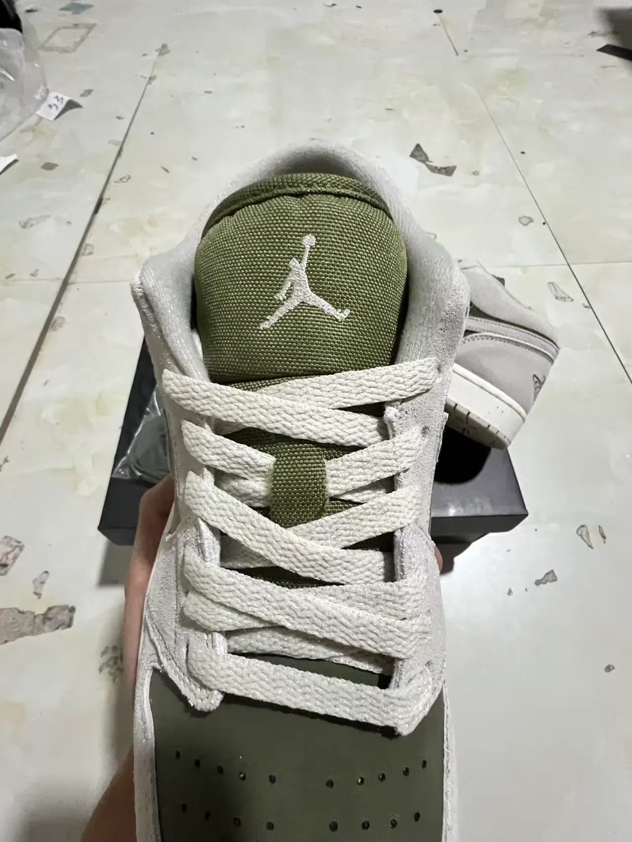 Nike Air Jordan 1 Low Olive Green and Light Gray Lifestyle Sneakers 4