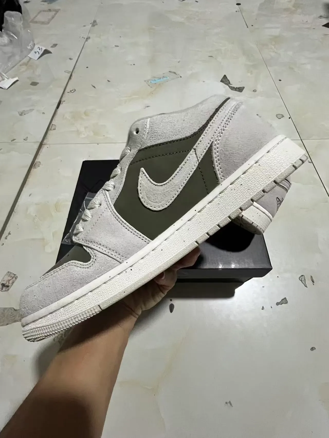 Nike Air Jordan 1 Low Olive Green and Light Gray Lifestyle Sneakers 5