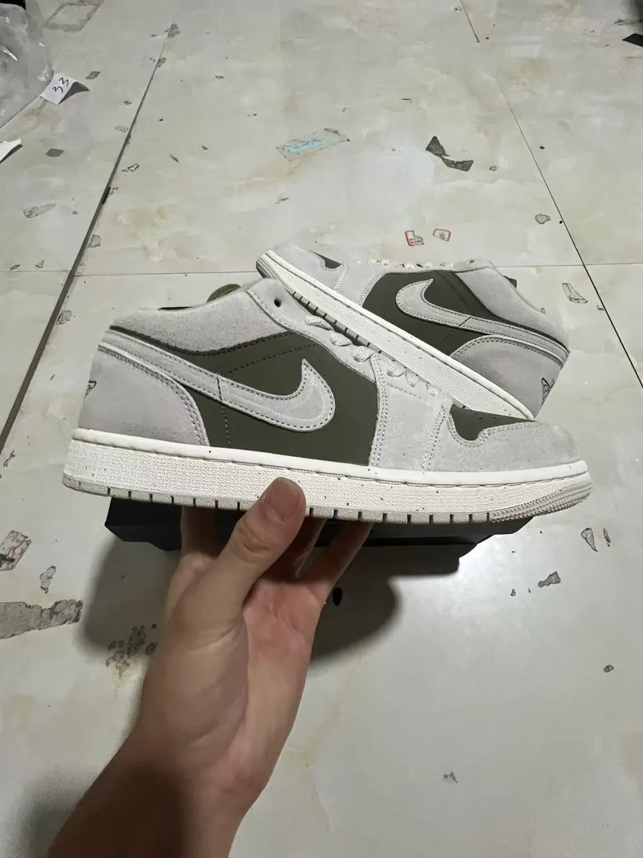 Nike Air Jordan 1 Low Olive Green and Light Gray Lifestyle Sneakers 7