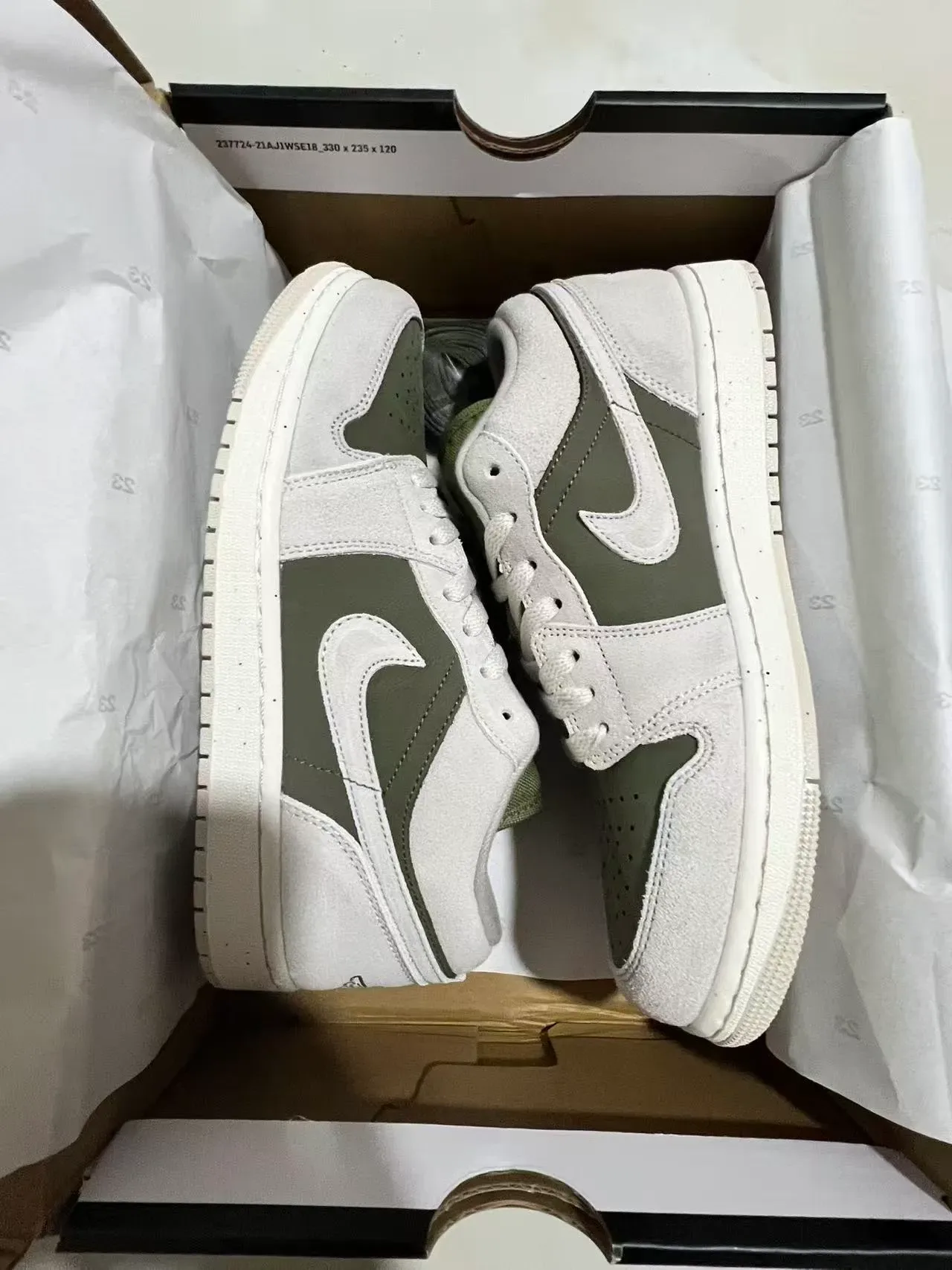 Nike Air Jordan 1 Low Olive Green and Light Gray Lifestyle Sneakers 9