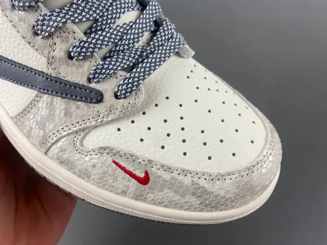 Nike Air Jordan 1 Low Snake Print Gray Red Lifestyle Sneakers 2