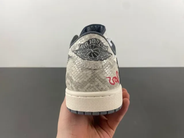 Nike Air Jordan 1 Low Snake Print Gray Red Lifestyle Sneakers 4