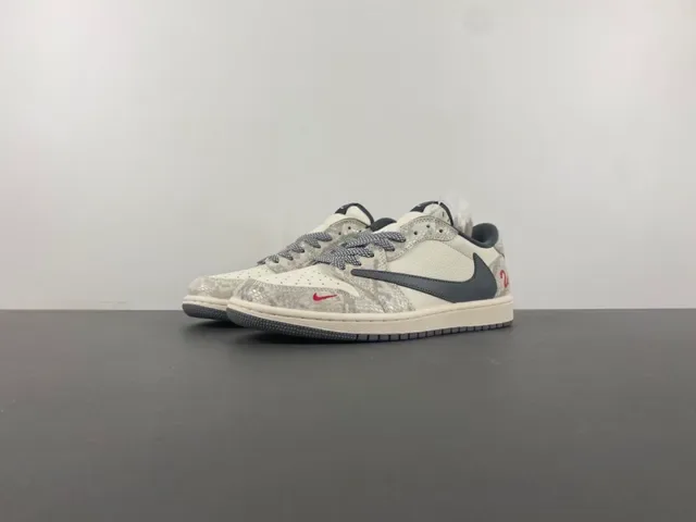Nike Air Jordan 1 Low Snake Print Gray Red Lifestyle Sneakers 10
