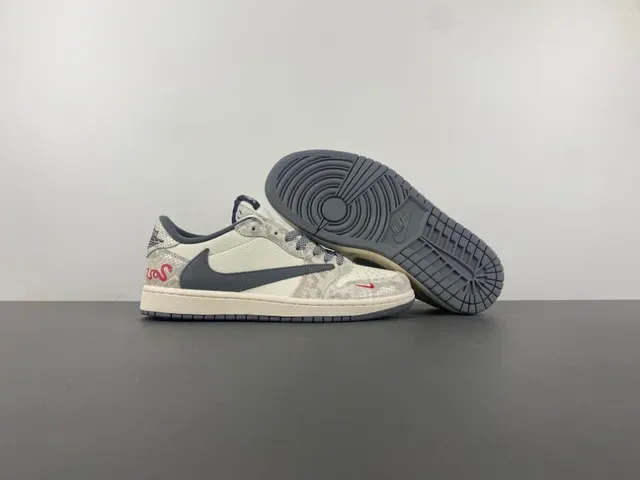 Nike Air Jordan 1 Low Snake Print Gray Red Lifestyle Sneakers 12