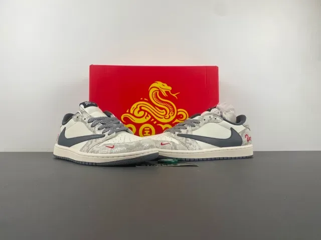 Nike Air Jordan 1 Low Snake Print Gray Red Lifestyle Sneakers 13