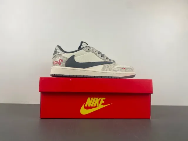 Nike Air Jordan 1 Low Snake Print Gray Red Lifestyle Sneakers 15