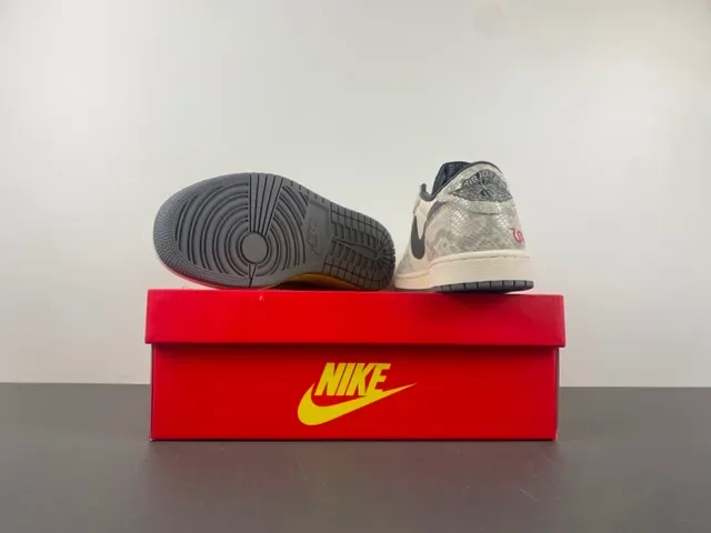 Nike Air Jordan 1 Low Snake Print Gray Red Lifestyle Sneakers 16