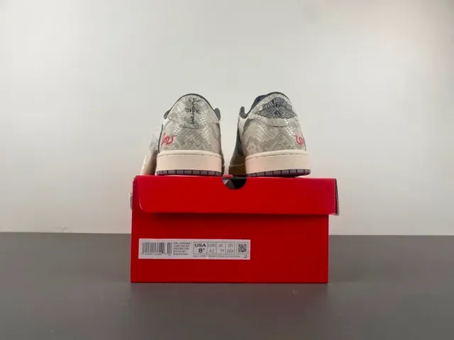 Nike Air Jordan 1 Low Snake Print Gray Red Lifestyle Sneakers 17
