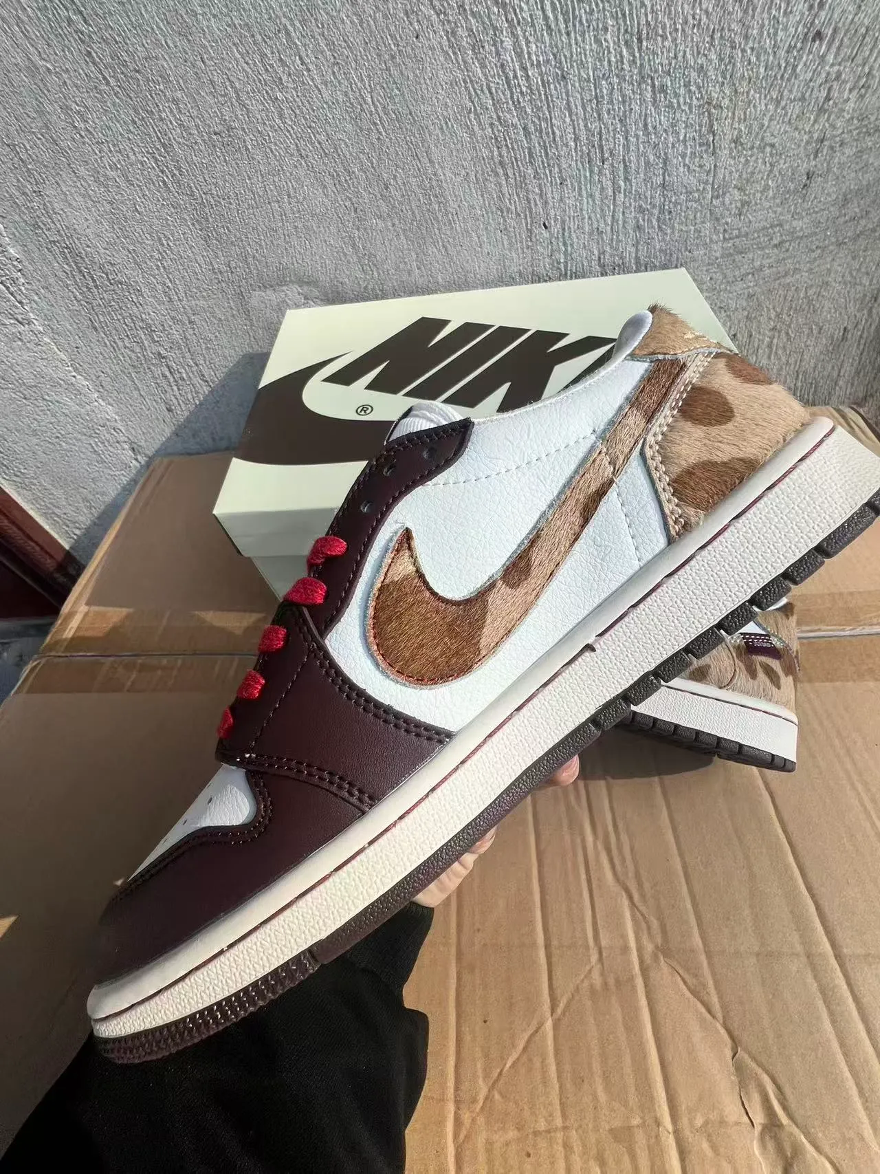 Nike Air Jordan 1 Low White Brown Cowhide Lifestyle Sneakers 5