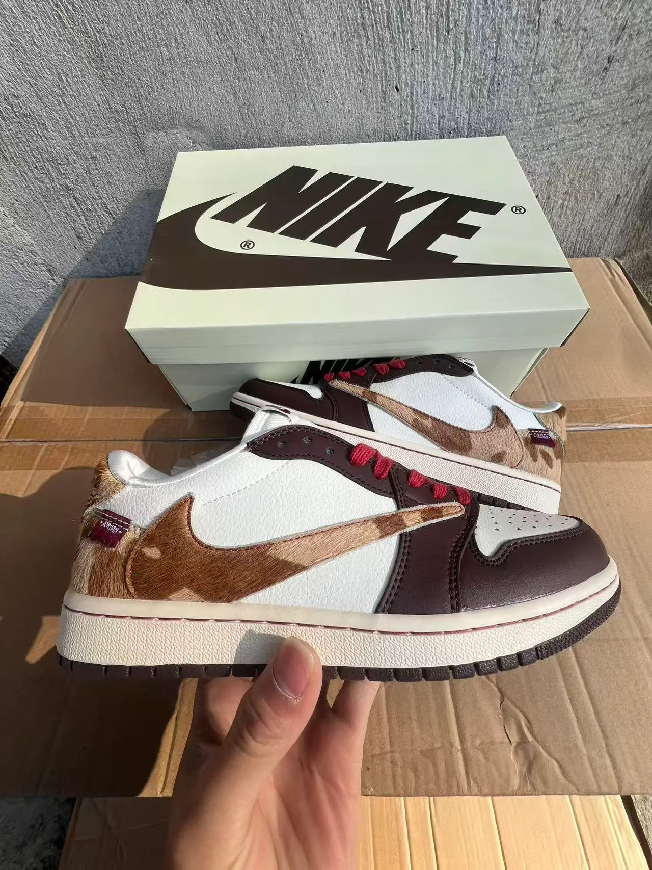 Nike Air Jordan 1 Low White Brown Cowhide Lifestyle Sneakers 7