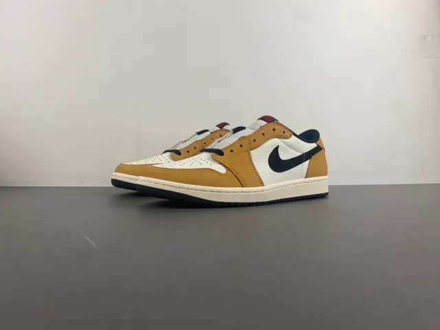 Nike Air Jordan 1 Low White Tan Black Lifestyle Sneakers 10