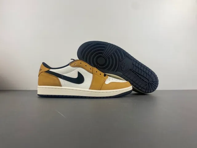 Nike Air Jordan 1 Low White Tan Black Lifestyle Sneakers 12