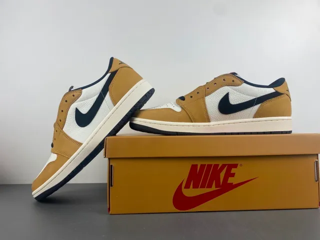 Nike Air Jordan 1 Low White Tan Black Lifestyle Sneakers 14