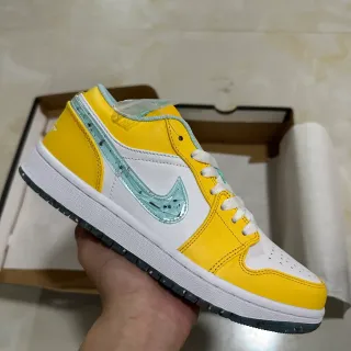 耐克 Air Jordan 1 Low 黄白 Aqua 斑点生活休闲鞋