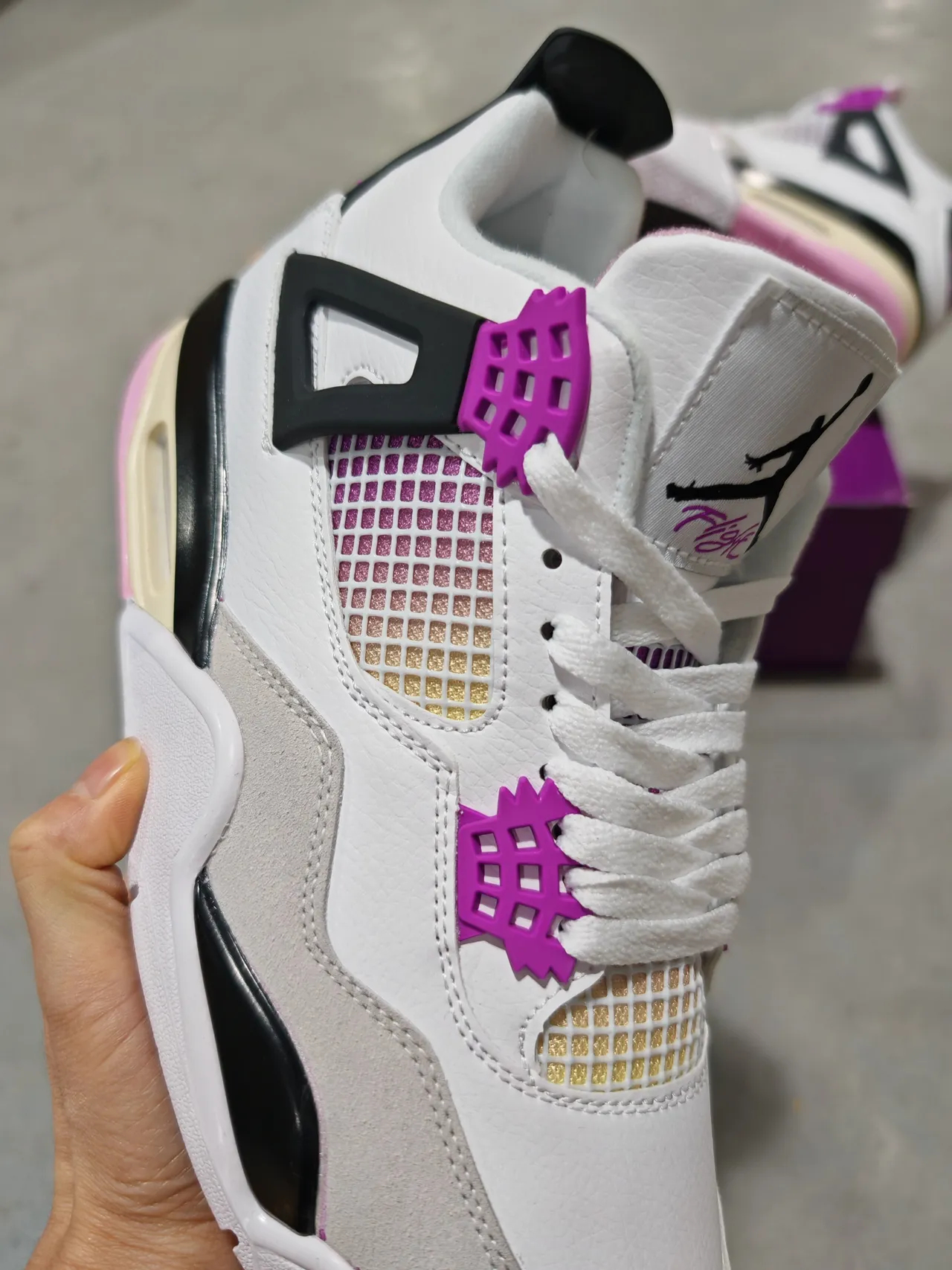 Nike Air Jordan 4 White Black Magenta Basketball Shoes 3