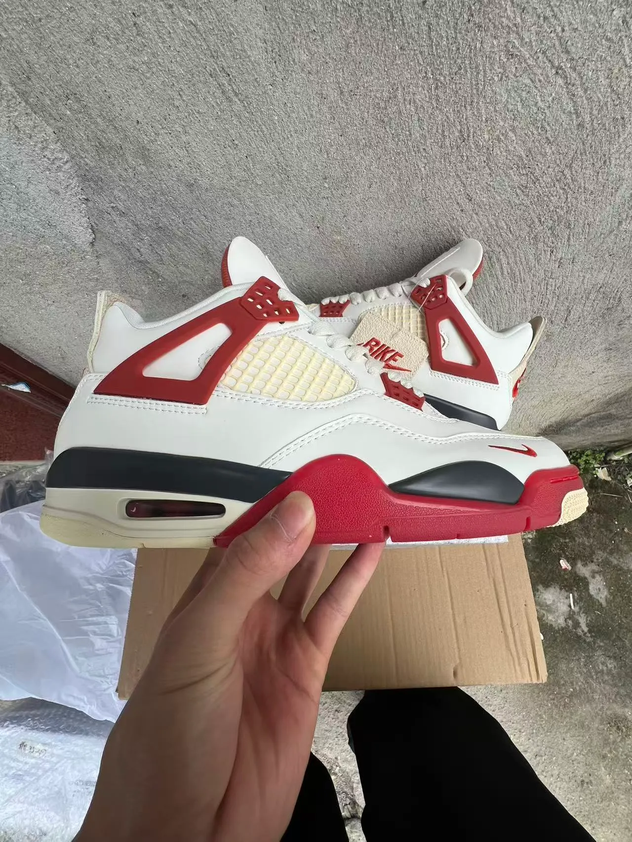 Nike Air Jordan 4 White Red Black Basketball Shoes 7