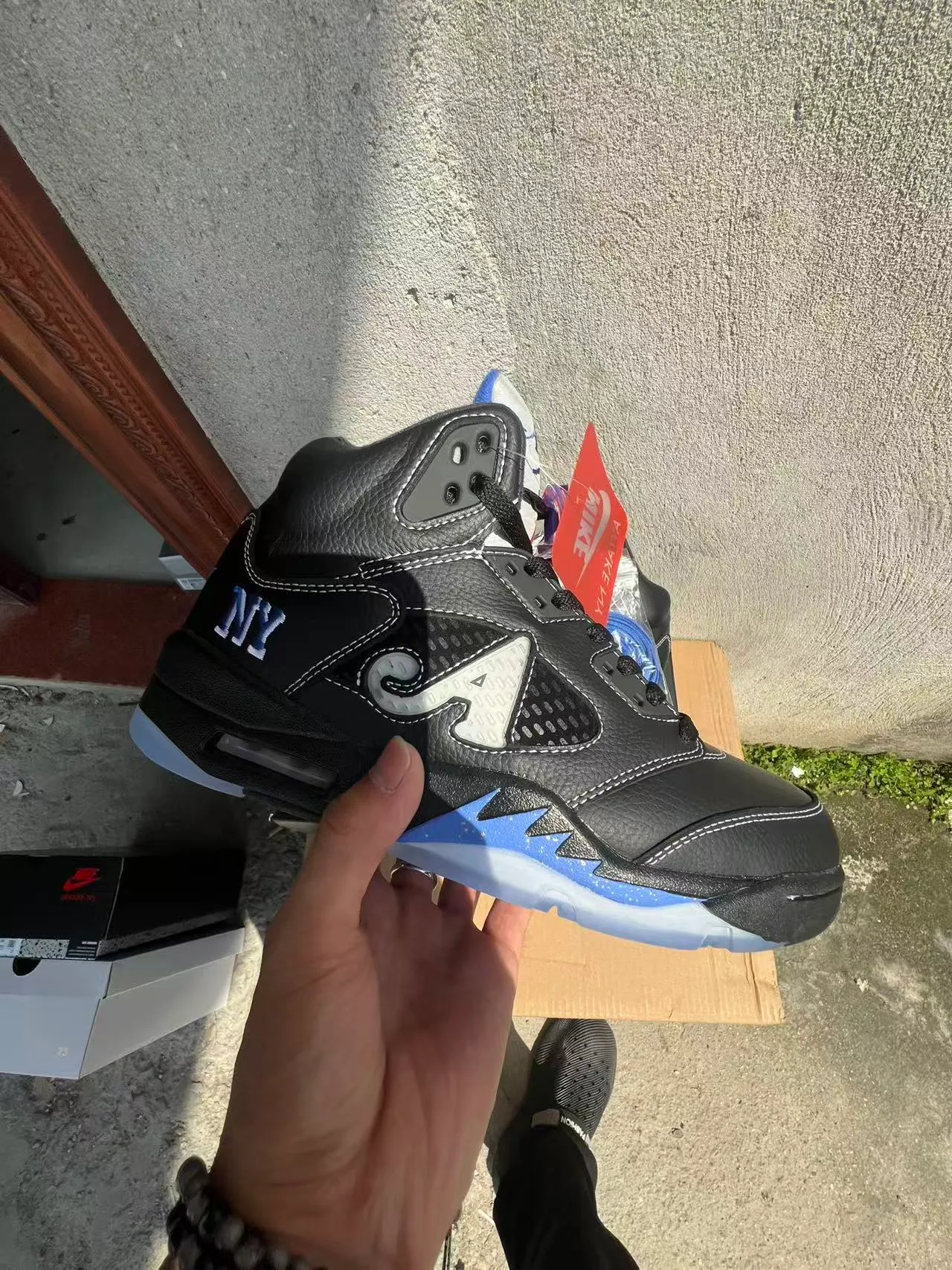 Nike Air Jordan 5 Black Blue White Basketball Shoes 2