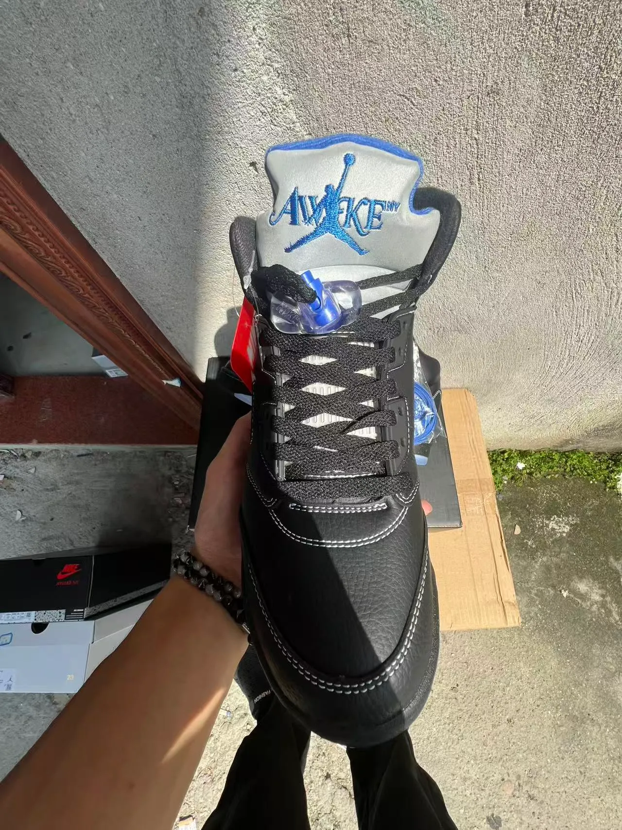 Nike Air Jordan 5 Black Blue White Basketball Shoes 4