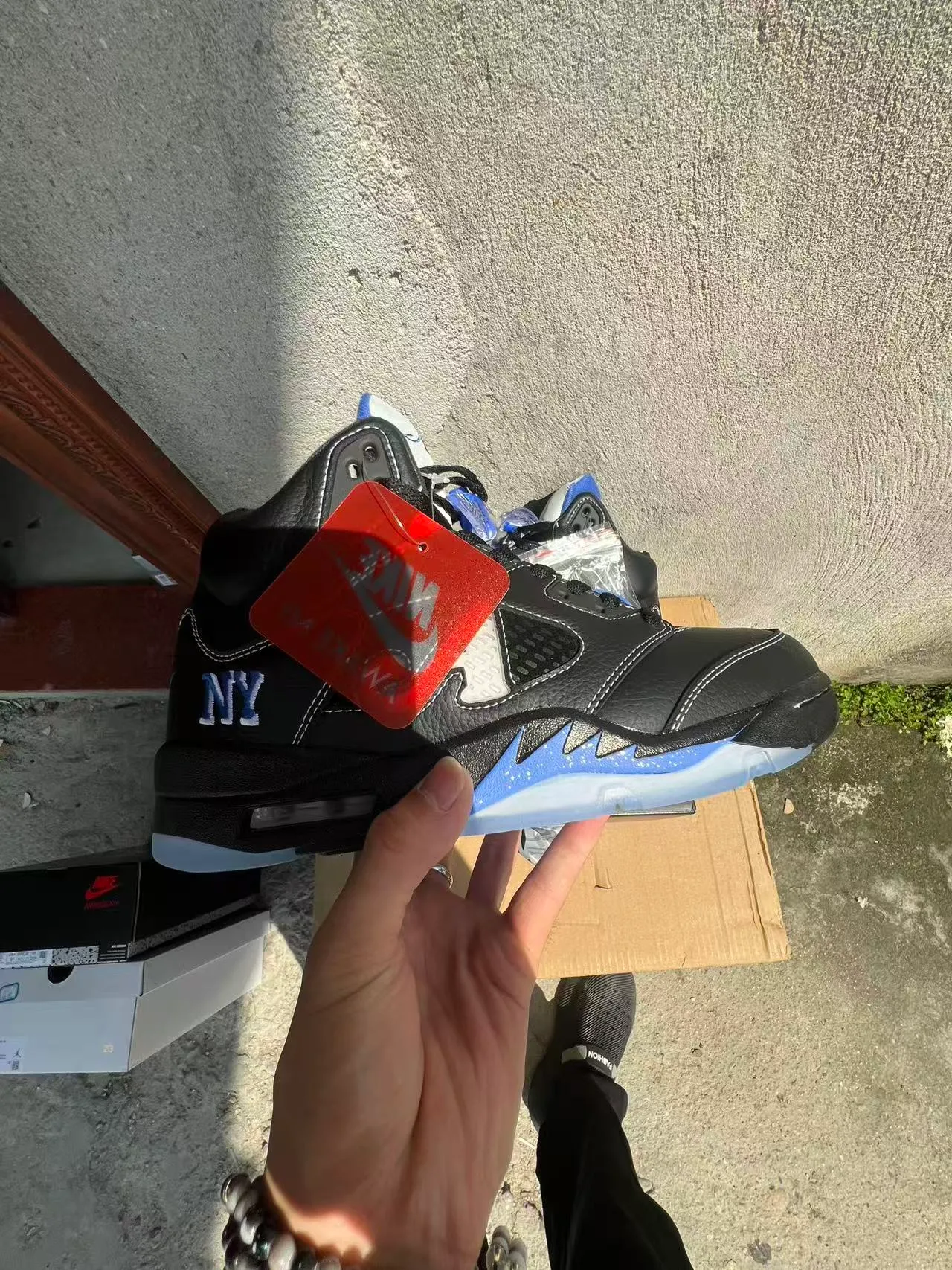 Nike Air Jordan 5 Black Blue White Basketball Shoes 8