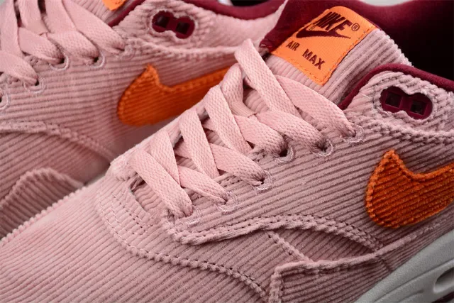 Nike Air Max 1 Corduroy Pink Orange Burgundy Lifestyle Sneakers 6