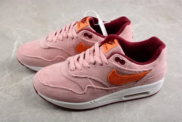 Nike Air Max 1 Corduroy Pink Orange Burgundy Lifestyle Sneakers 8