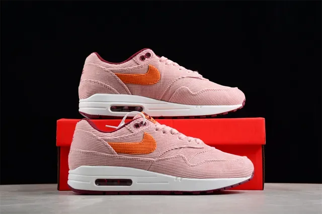 Nike Air Max 1 Corduroy Pink Orange Burgundy Lifestyle Sneakers 14