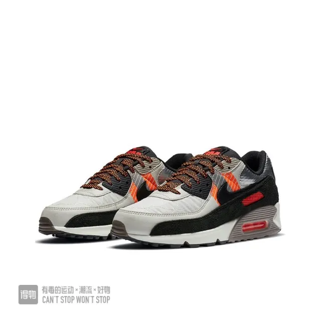 Nike Air Max 90 Light Gray Black Orange Lifestyle Sneakers 5