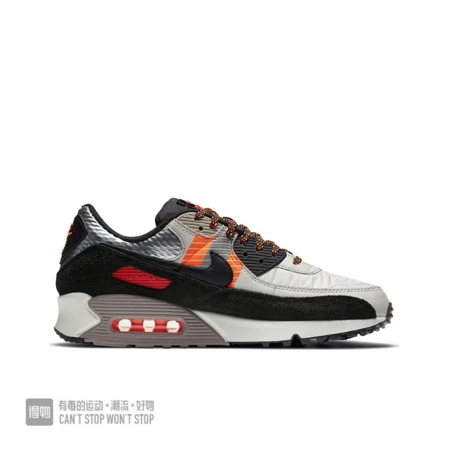 Nike Air Max 90 Light Gray Black Orange Lifestyle Sneakers 6