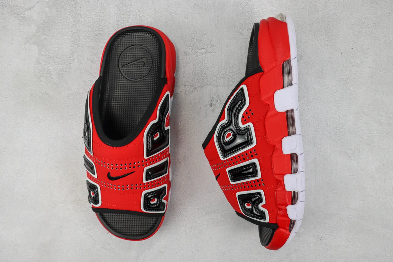 Nike Air More Uptempo Slide Red Black White Slippers 3