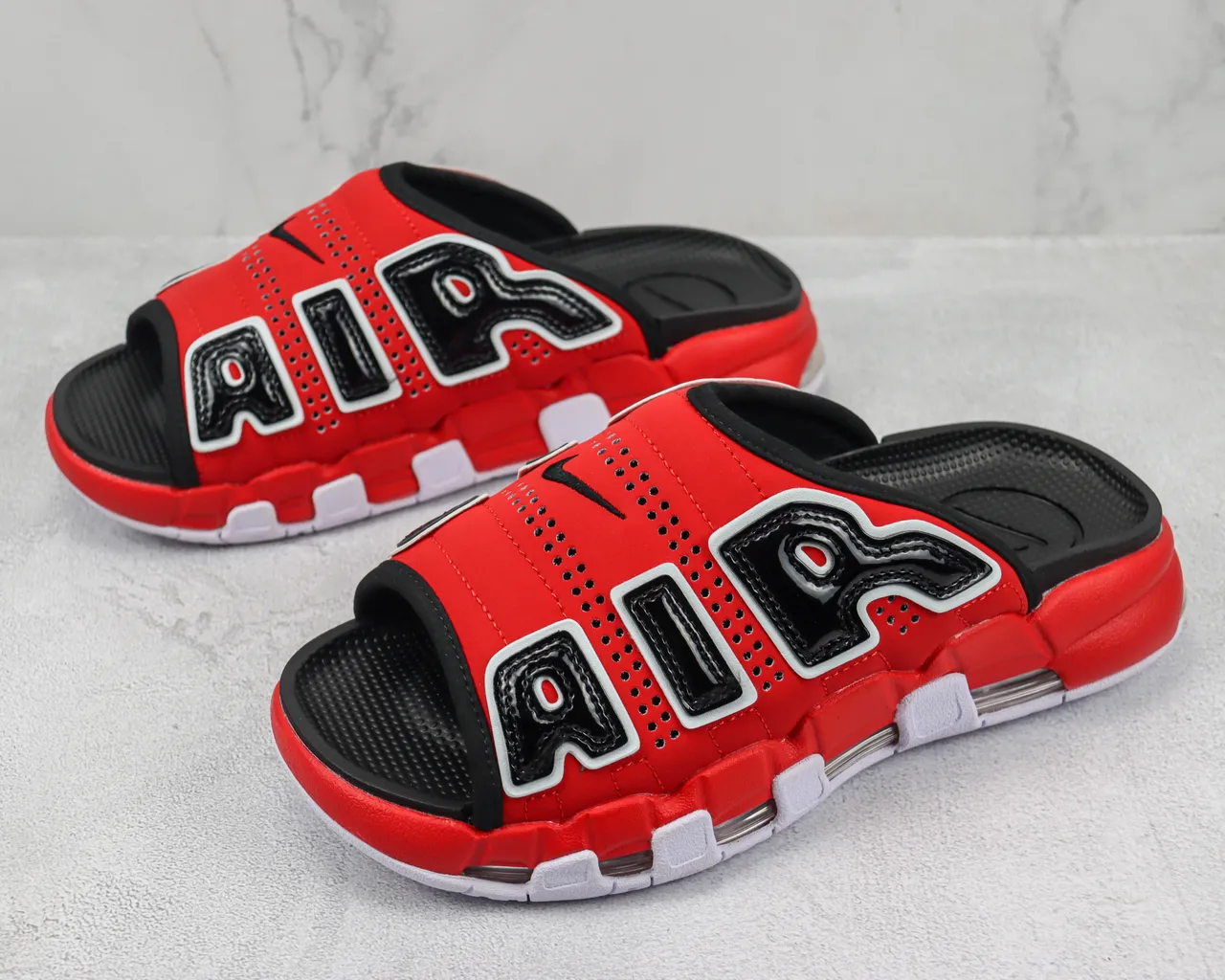 Nike Air More Uptempo Slide Red Black White Slippers 4