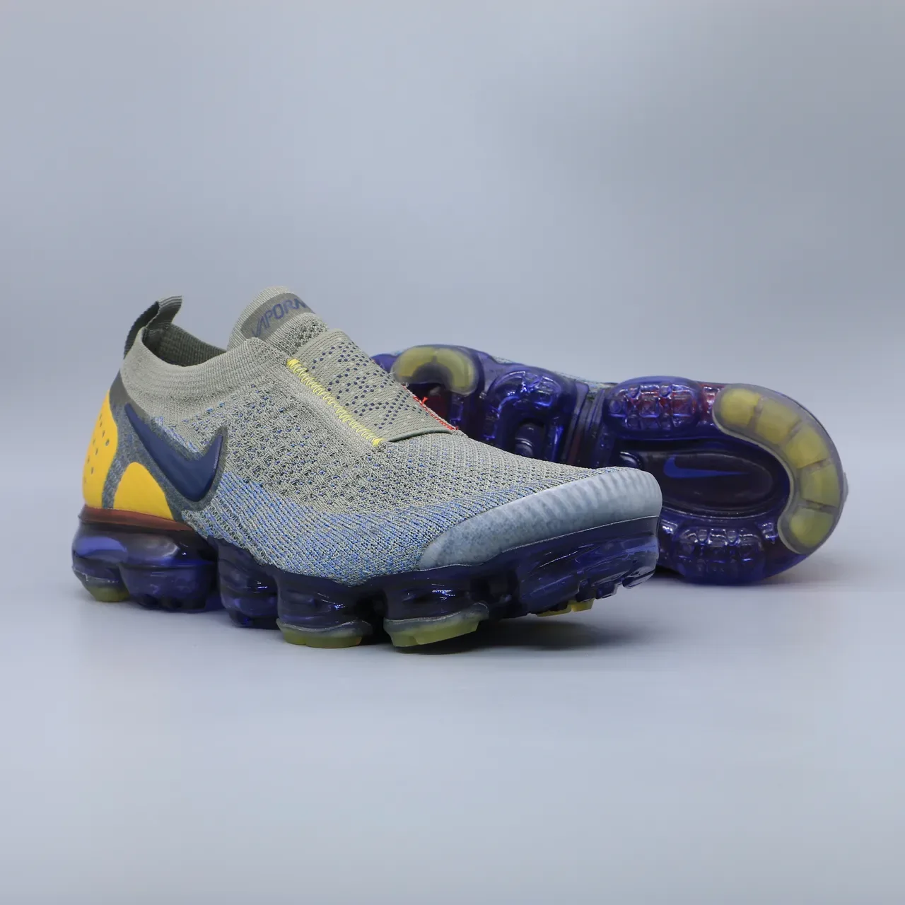 Nike Air VaporMax Flyknit 2 Gris Bleu Jaune Chaussures Lifestyle 4