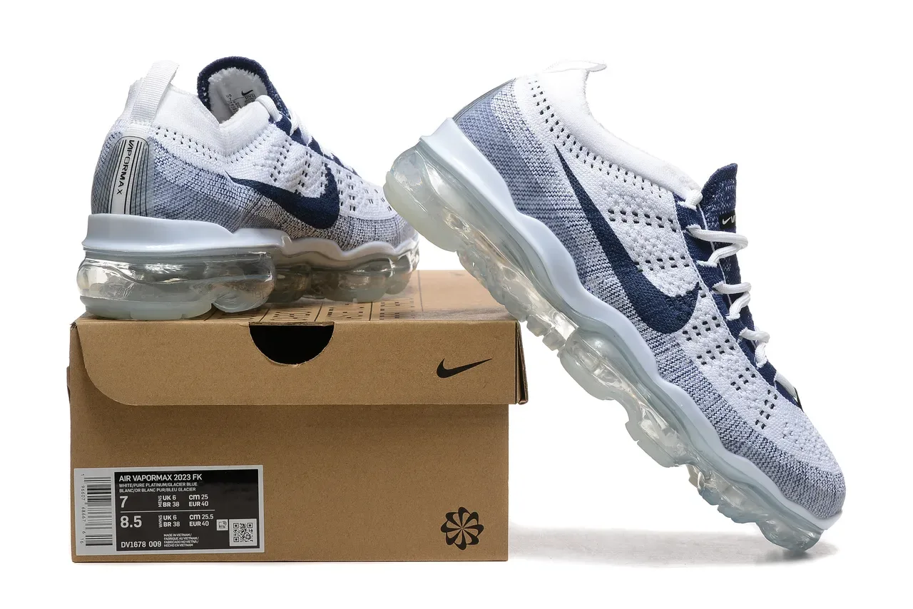 Nike Air VaporMax Flyknit White Navy Lifestyle Sneakers 2