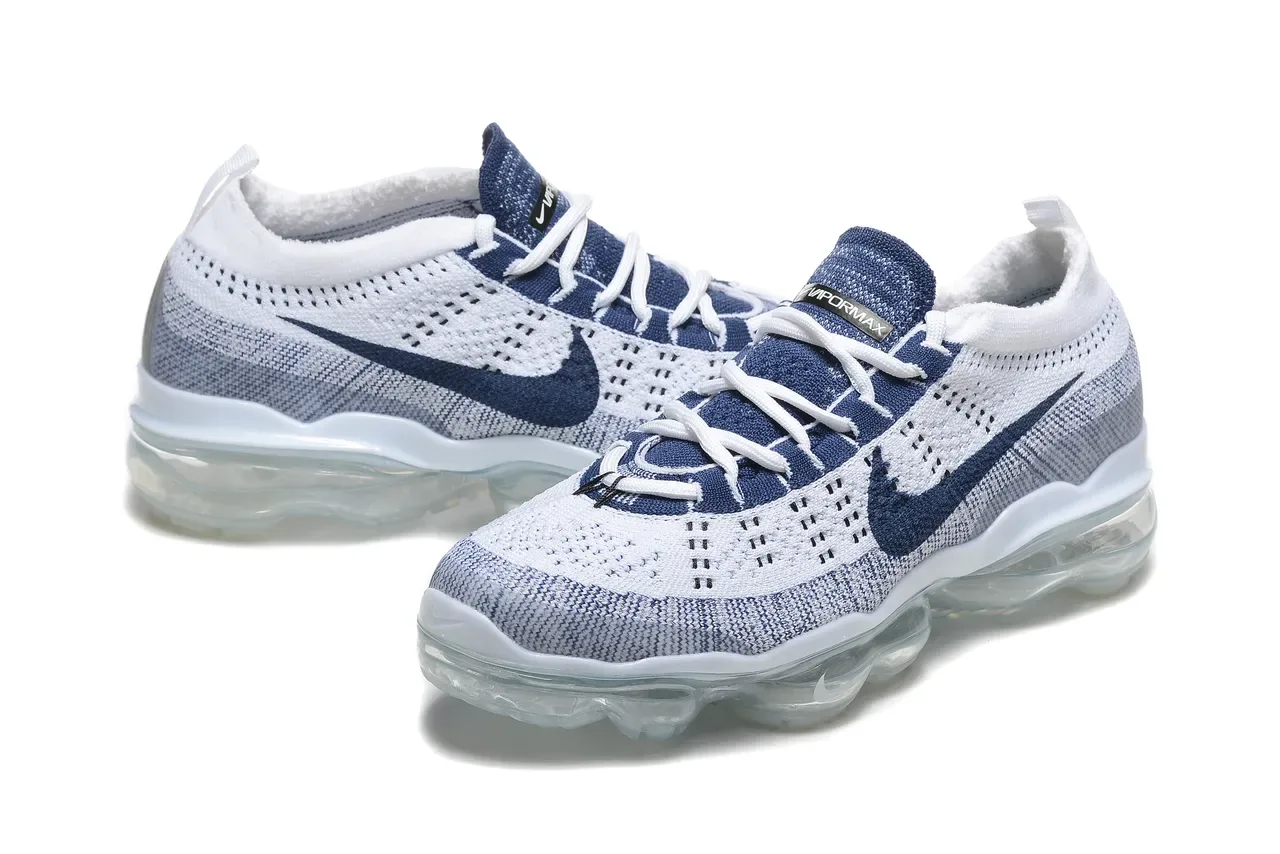 Nike Air VaporMax Flyknit White Navy Lifestyle Sneakers 6