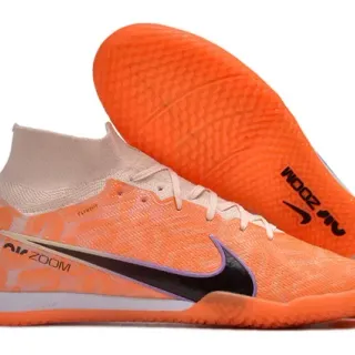 Nike Air Zoom Orange Black Flyknit Upper High-Top Sock-Fit Collar Indoor Soccer Shoes