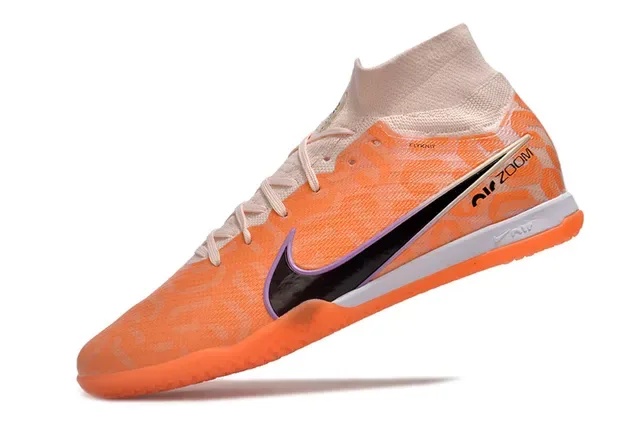 Nike Air Zoom Orange Black Flyknit Upper High-Top Sock-Fit Collar Indoor Soccer Shoes 3