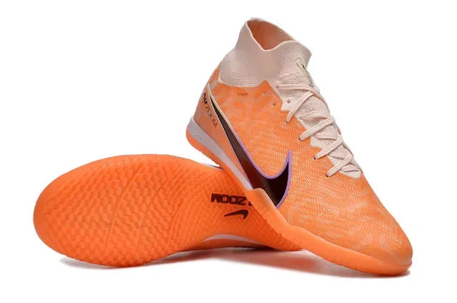 Nike Air Zoom Orange Black Flyknit Upper High-Top Sock-Fit Collar Indoor Soccer Shoes 4
