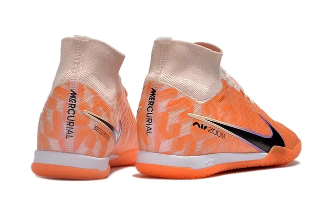 Nike Air Zoom Orange Black Flyknit Upper High-Top Sock-Fit Collar Indoor Soccer Shoes 5