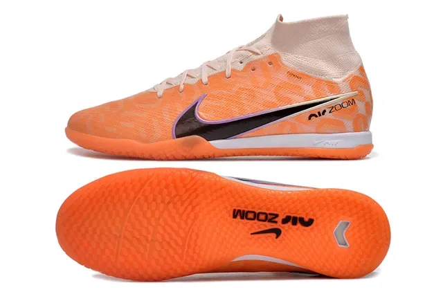 Nike Air Zoom Orange Black Flyknit Upper High-Top Sock-Fit Collar Indoor Soccer Shoes 6